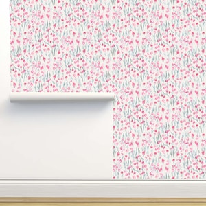Pink Wildflowers Peel and Stick Wallpaper by Jenna Rainey Home Decor Wall Art Removable Wallpaper