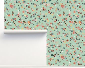 Ditsy Flowers Mint Green Peel & Stick Wallpaper by Ninola Design Home Decor Wall Art Removable Wallpaper Limitless Walls