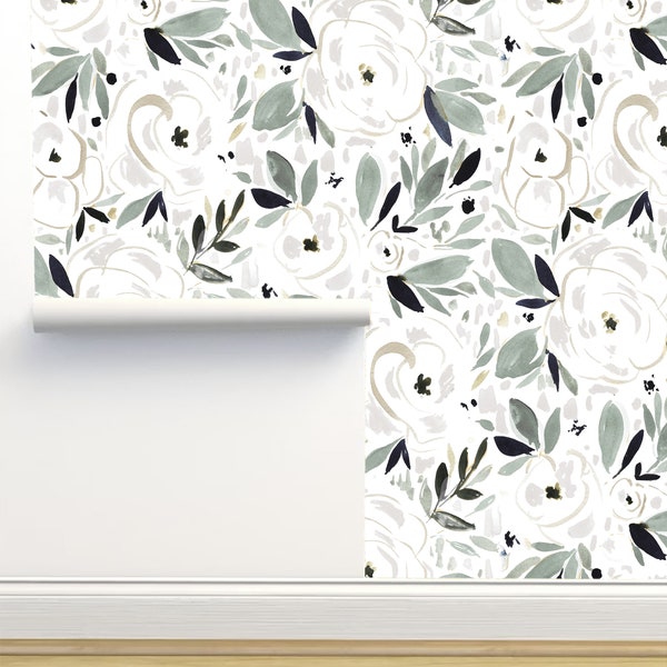 Alma Floral Sage Leaves Peel & Stick Wallpaper by Crystal Walen Home Decor Wall Art Removable Wallpaper Limitless Walls