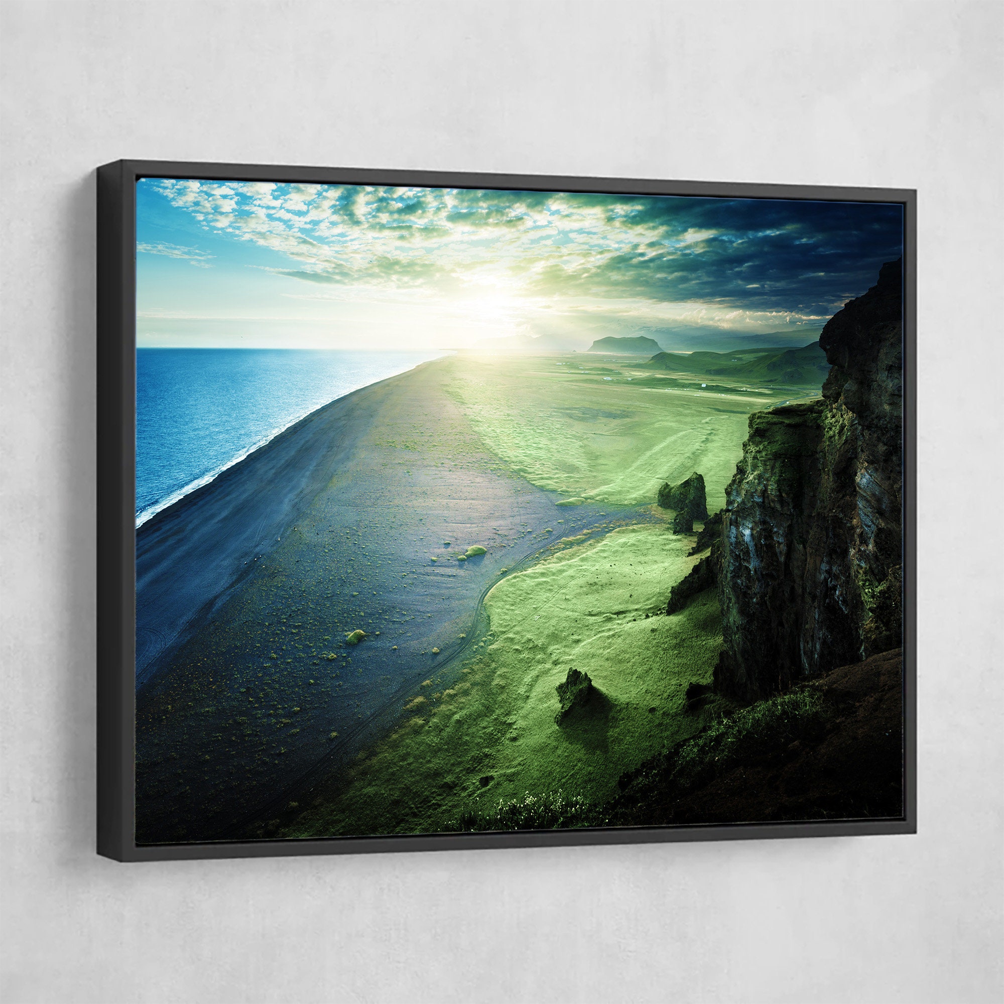 Black Sand Beach From the Cliff Canvas Wall Art | Décor for Home ...