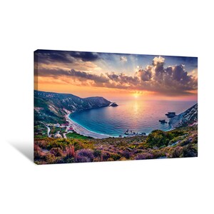 Summer View Of Petani Beach Sunset Canvas Wall Art | décor for home & office | canvas prints