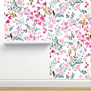 Floral Hearts Peel and Stick Removable Luxury Wallpaper by Crystal Walen