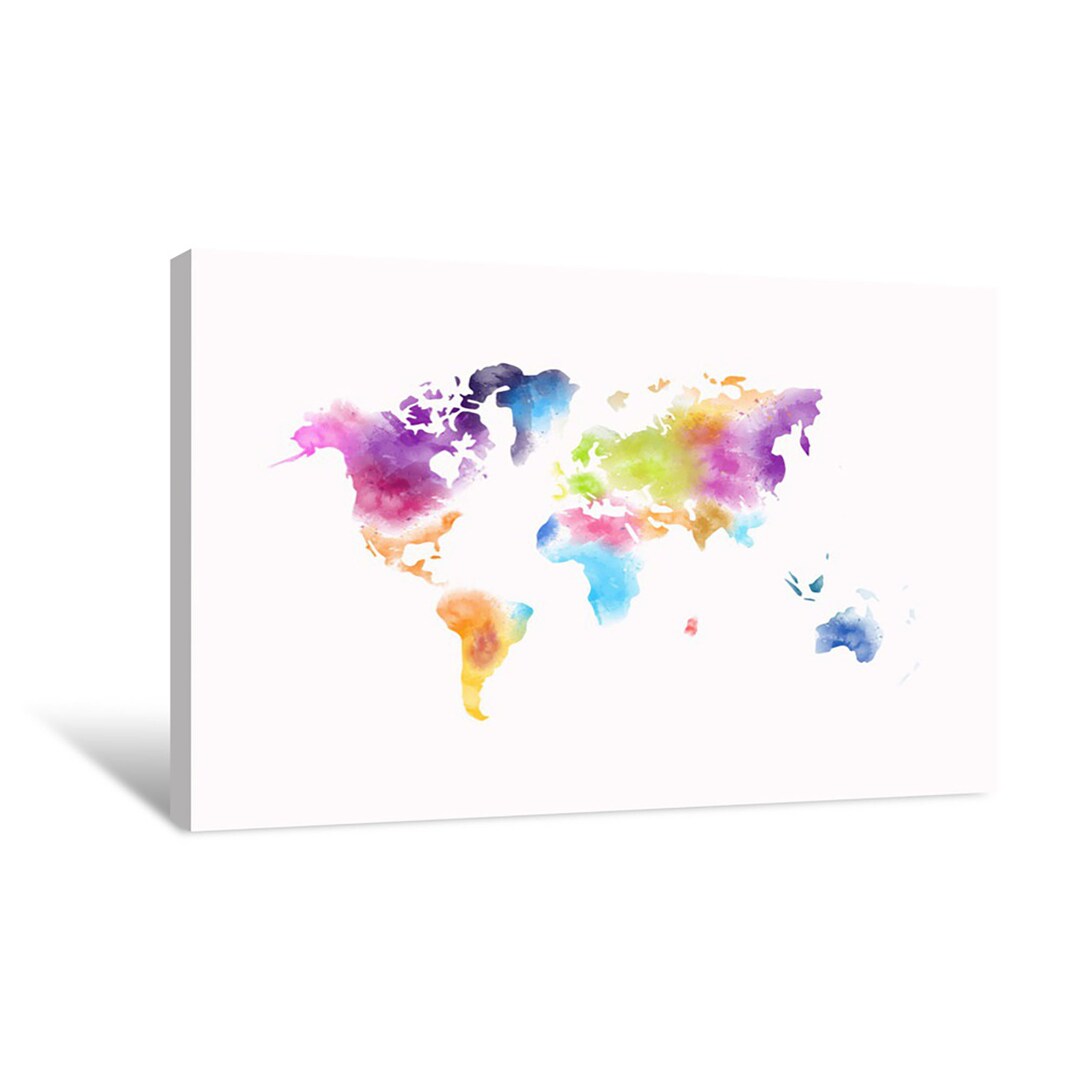 Colorful Watercolor World Map Painting Canvas Wall Art | Décor for Home ...