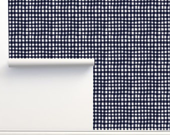 Organic Gingham Navy Peel & Stick Seamless Bathroom Wallpaper by Crystal Walen