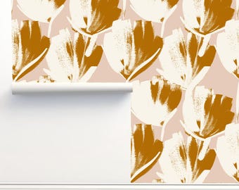 Tulips Amber Peel and Stick Luxury Wallpaper by Julia Schumacher Home Decor Wall Art Removable Wallpaper Limitless Walls