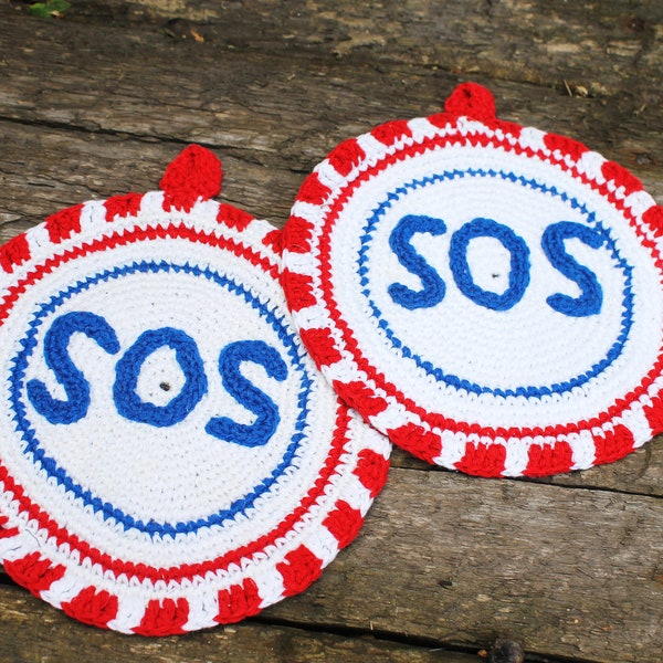 Set of two - Crochet eco friendly trivet hot pad, potholders, coasters - SOS - marine style - handmade item