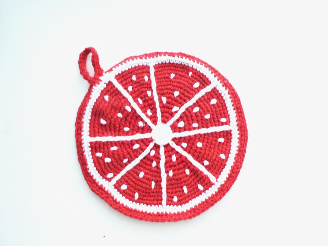 Crochet Eco Friendly Trivet Hot Pad Grapefruit Red Etsy