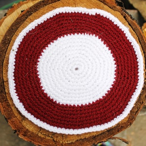 Crochet eco friendly trivet hot pad - burgundy - vinous - white - 7.5 inches