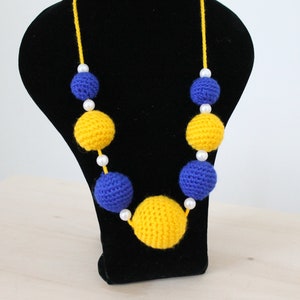 Handmade necklace - wooden beads covered with crochet - handcrafted jewellery art - eco-friendly handmade necklace