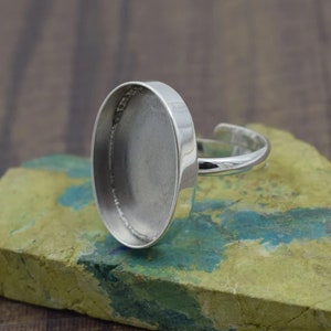 925 Sterling Silver Blank Ring Collet 6x4mm - 30x20mm Oval Shape Gemstone Bezel Cup Blank Ring Making, DIY Jewelry Supplies, Thin Ring Band