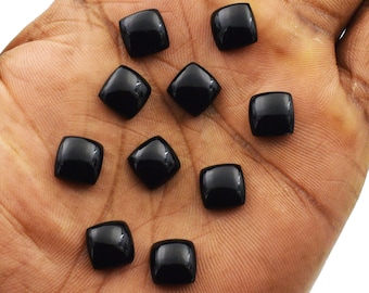 AAA+ Black Onyx Cushion Shape Cabochon Flat Back Polished Calibrated Gemstone For Jewelry Making All Sizes Available Wholesale Gemstone