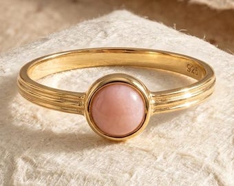 Natural Pink Opal Ring, 925 Sterling Silver Ring, Handmade Womens Ring, October Birthstone Ring, Dainty Opal Ring, Gift For Her