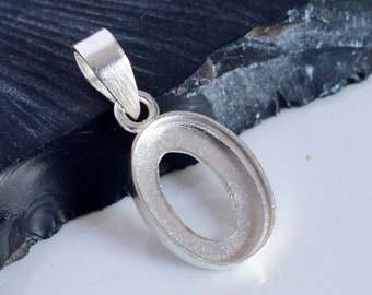 Sterling Silver Oval Pendant Blank, Bezel Cup for Gemstone Setting