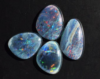 AG-6916 Blue Green Flashy Opal Doublet Fire Opal Cabochon from Australia Boulder Opal Suppliers 4 Pieces Lot Jewellery Making Gemstone