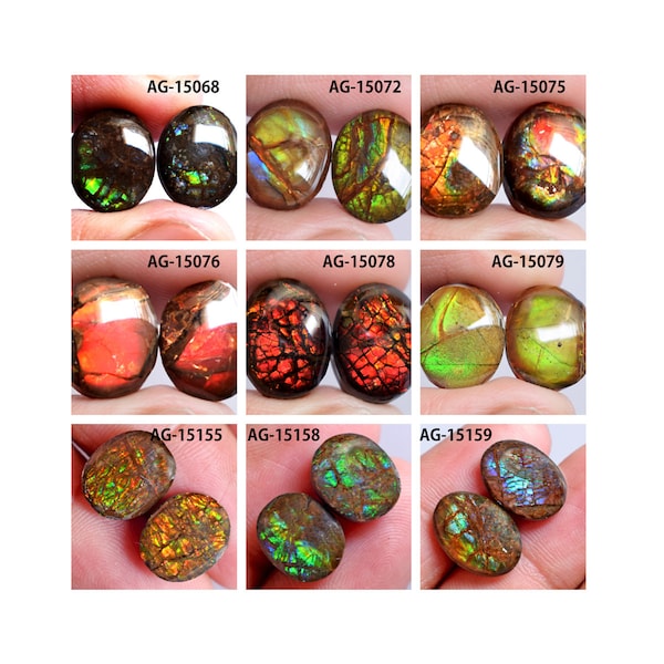 Ammolite Cabochon Pair Gemstone Natural Oval Multi Carat & Size Smooth Polished Loose Gemstone For Earring Ring Pendant And Jewelry Making