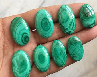 Natural Malachite Calibrated Cabochon Gemstone  Green Malachite Oval Shape Flat Back Polished Loose Gemstone For Jewelry 3x5mm To 20x30mm