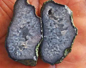 Druzy Agate Geode Cabochon Pair, Natural Gemstone (42X24X9 MM)