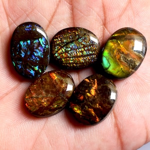 Natural Canadian Fire Ammolite Oval Cabochon,Hand Polished Ammolite Loose Gemstone for Jewelry Making,Unique Pendant Stone,Iridescence Stone
