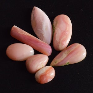 7 Pc Natural Pink Opal Cabochon Lot, Pink Opal Loose Gemstones for Jewelry Making, AAA Grade Pink Opal Cabs, Opal Crystal, Rose Stone Supply