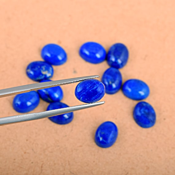 Blue Lapis Lazuli Oval Cabochon Calibrated Gemstone | Natural Flat Back Loose Stone for Jewelry Making | Smooth Oval Cabochon Gemstone
