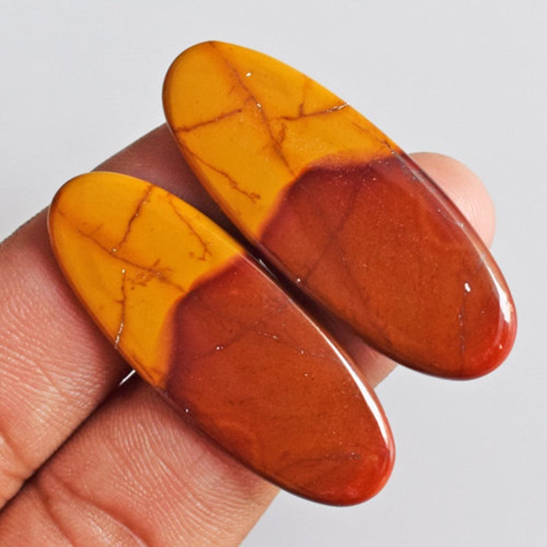 Mookaite Suppliers Oval Shape AG-9684 Natural Mookaite Jasper Pair Cabochon Size 40x15x2 MM Wholesale Price Matched Earring Pair Stone