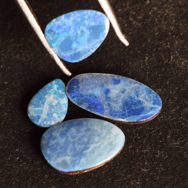 AG-6916 Blue Green Flashy Opal Doublet Fire Opal Cabochon from Australia Boulder Opal Suppliers 4 Pieces Lot Jewellery Making Gemstone