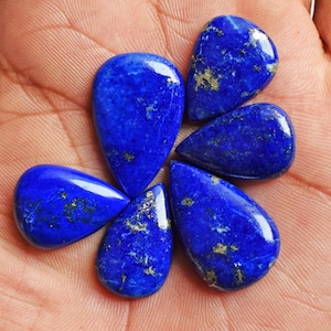 6 Pieces AAA+ Quality Natural Lapis Lazuli Tear Drop Shape Cabochon Flat Back Pear Shape Wholesale Gemstones, Mixed Lot For Jewelry Making