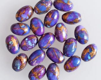 Pietra preziosa ovale cabochon calibrata di turchese color rame viola / Pietra naturale sciolta con retro piatto per la creazione di gioielli / Pietra preziosa ovale cabochon