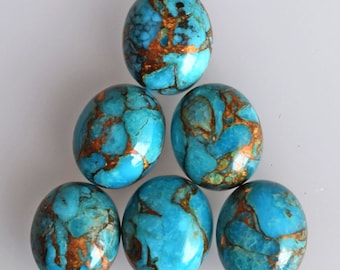 Pietra preziosa calibrata ovale cabochon di turchese blu rame / Pietra naturale sciolta con retro piatto per la creazione di gioielli / Pietra preziosa ovale cabochon liscia