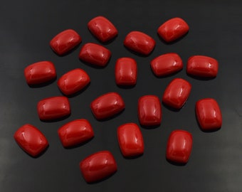 Red Coral Calibrated Cabochon Gemstone 3x5 MM To 20x30 MM Rectangle Shape Polished Gemstones Lot For Earring Ring Pendant And Jewelry Making