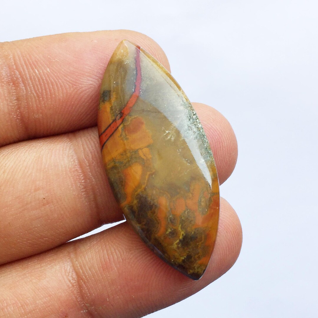 High-grade Apple Valley Plume Agate Cab | Vibrant Desert Sunset