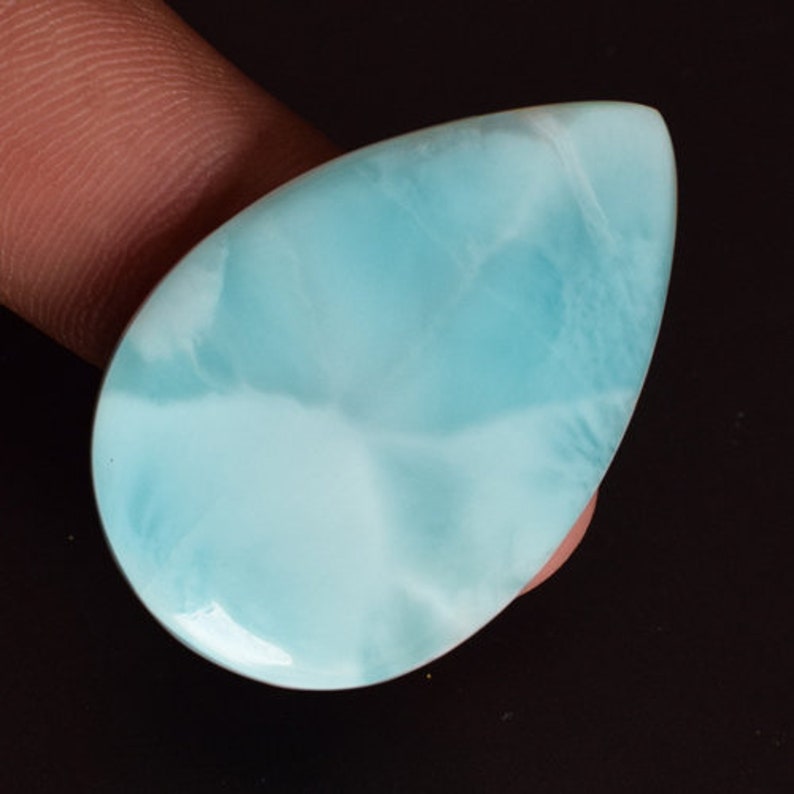 Gemstone Suppliers Jewelry Stone AG-4231 Pear Shape Good Quality Natural Dominican Republic Larimar Cabochon Size 34x23x3 MM Caribbean
