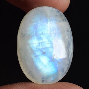 Oval Shape Rainbow Moonstone Gemstone, White Gem with Blue Flash Gemstone, Rainbow Moonstone Loose Gemstone Cabochon for Jewelry Making