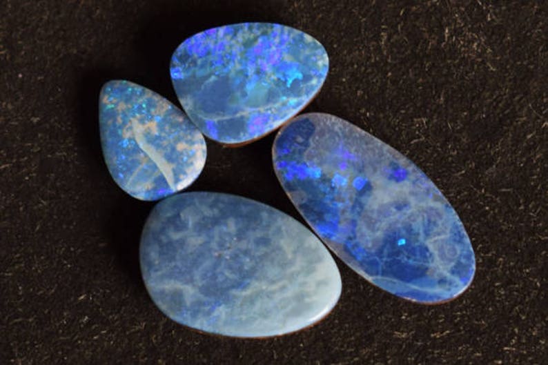 AG-6916 Blue Green Flashy Opal Doublet Fire Opal Cabochon from Australia Boulder Opal Suppliers 4 Pieces Lot Jewellery Making Gemstone