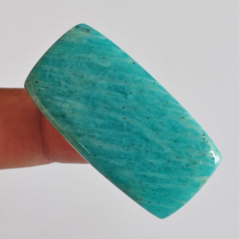 Jewellery Making Natural Aqua Blue Amazonite Cabochon Flat Back Amazonite Suppliers Size 41x21x5.5 MM Pendant Stone Handmade AG-13687
