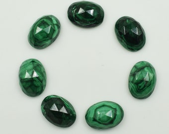 AAA+ Quality Natural Malachite Oval Shape Faceted Cabochon Flat Back Checker Cut Calibrated Wholesale Gemstones, All Sizes Available