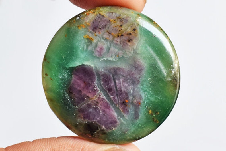 Gorgeous Round Shape Nephrite With Corundum Cabochon AG-9967 Stone For Pendant Smooth Polished Size 36x36x6 MM Jewellery Making Stone