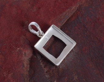 925 Sterling Silver Blank Setting Pendant Collet 3x3 to 30x30mm Square Shape Gemstone Bezel Cup Blank Pendant Making, DIY Jewelry