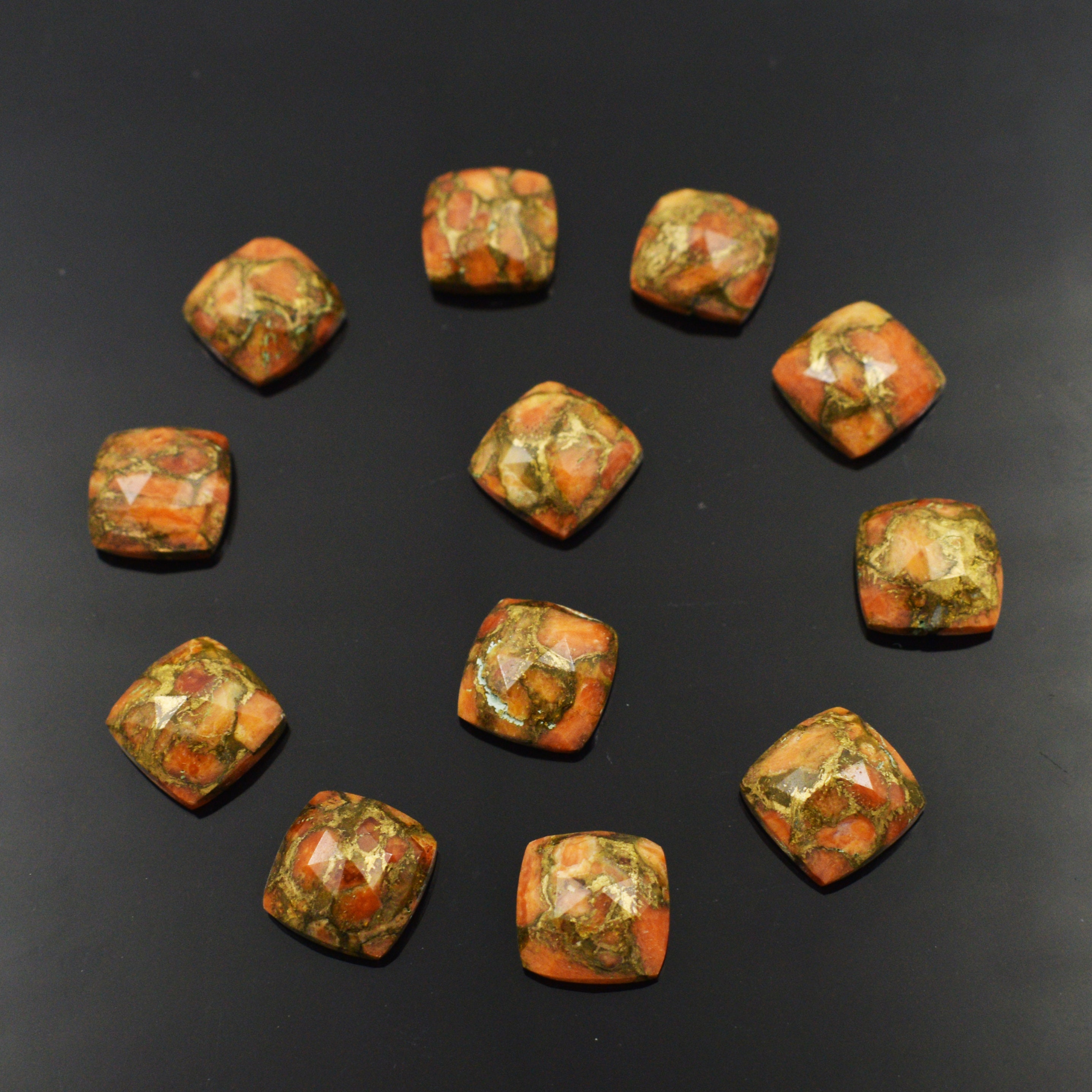 堆朱 壷 Orange Copper Turquoise Faceted Gemstone 8x8 MM to 25x25 MM