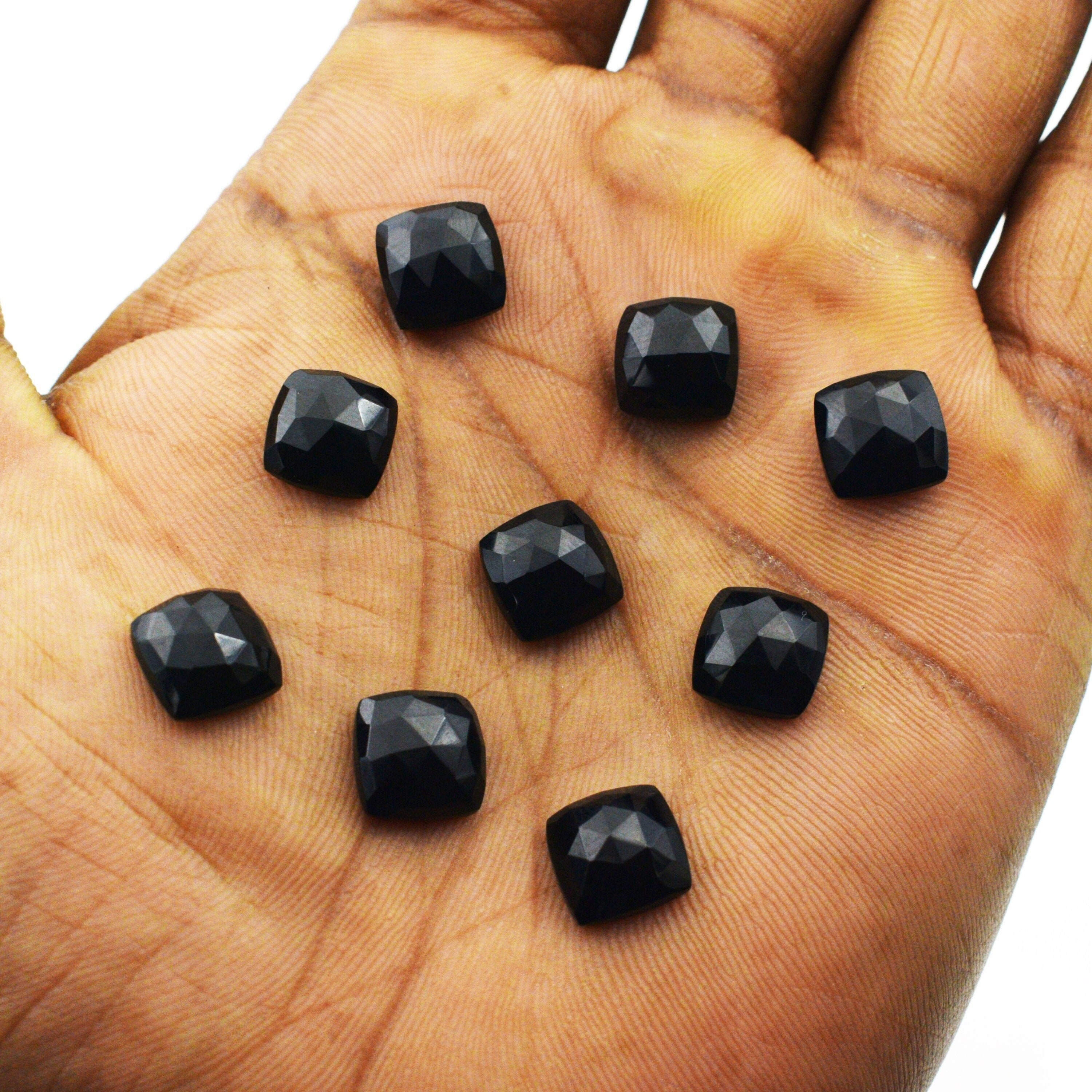 Wholesale 4x4~10x10mm 5A Square Cushion Shape Cut Black Natural Spinel  Stone Loose Natural Black Gems For Jewelry Making