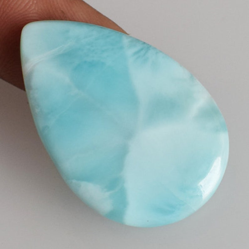 Gemstone Suppliers Jewelry Stone AG-4231 Pear Shape Good Quality Natural Dominican Republic Larimar Cabochon Size 34x23x3 MM Caribbean