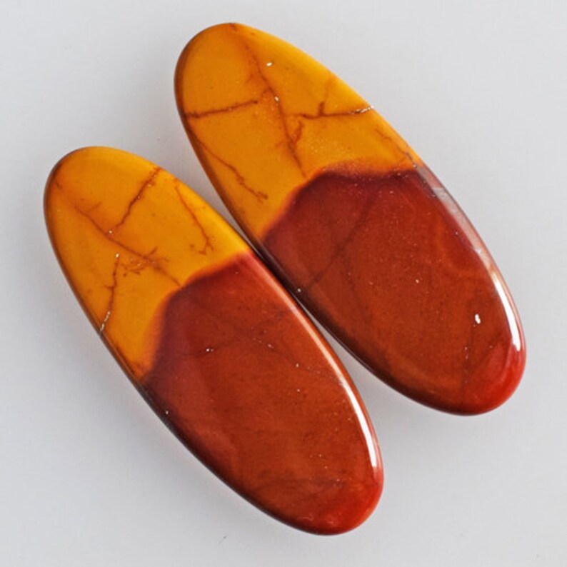 Mookaite Suppliers Oval Shape AG-9684 Natural Mookaite Jasper Pair Cabochon Size 40x15x2 MM Wholesale Price Matched Earring Pair Stone