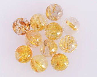 Natural Golden Rutile Quartz Cabochon Electric Fire Loose Gemstone Round Shape Top Making For Hand Made Jewelry 7 Ct 14X14X5 MM MV-77