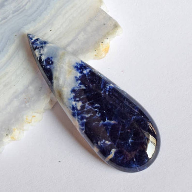 Hand Cut Stone Pear Shape AG-6618 Jewelry Component Designer Cabochon 47X17X5 MM Size Natural Blue Sodalite Cabochon For Jewelry Making