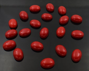 Pietra preziosa calibrata ovale cabochon di corallo rosso / Pietra naturale sciolta con retro piatto per la creazione di gioielli / Pietra preziosa ovale cabochon