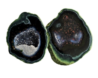 Druzy Agate Geode Pair, Rough Gemstone Cabochons, Jewelry Making