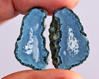 Druzy Agate Cabochon Gemstone Pair, Polished Raw Stone, 23x15x6 MM