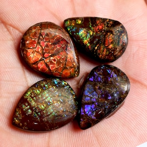 Canadian Ammolite Natural Ammolite AAA+ Quality Gemstone Unique Cabochon Hand Polished Teardrop gemstone Cabochon For Jewelry Making Lot