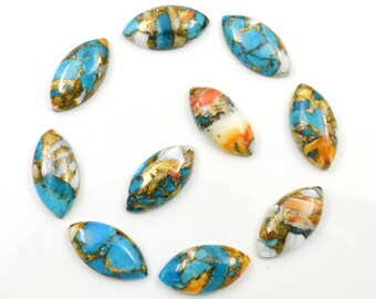 Blue Oyster Copper Turquoise Smooth Marquise Shape Calibrated Cabochon Wholesale Gemstone For Jewelry Making Flat Back Polished Gemstone