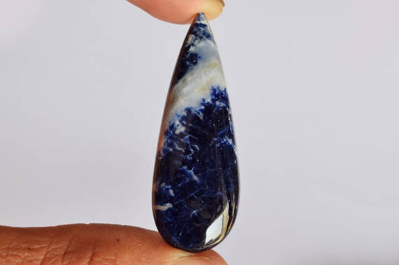 Hand Cut Stone Pear Shape AG-6618 Jewelry Component Designer Cabochon 47X17X5 MM Size Natural Blue Sodalite Cabochon For Jewelry Making